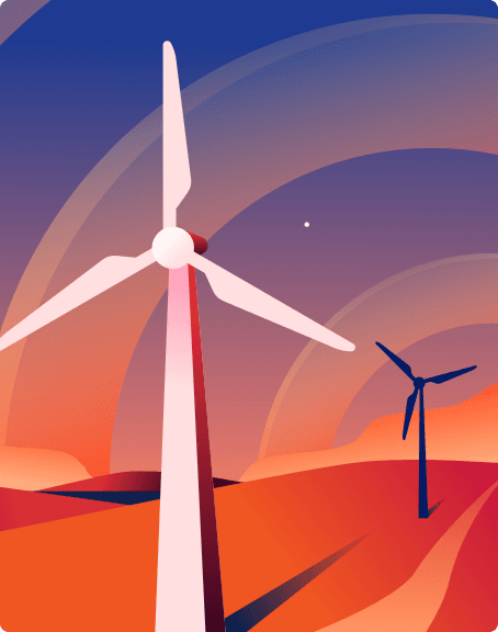 Wind turbines at sunset